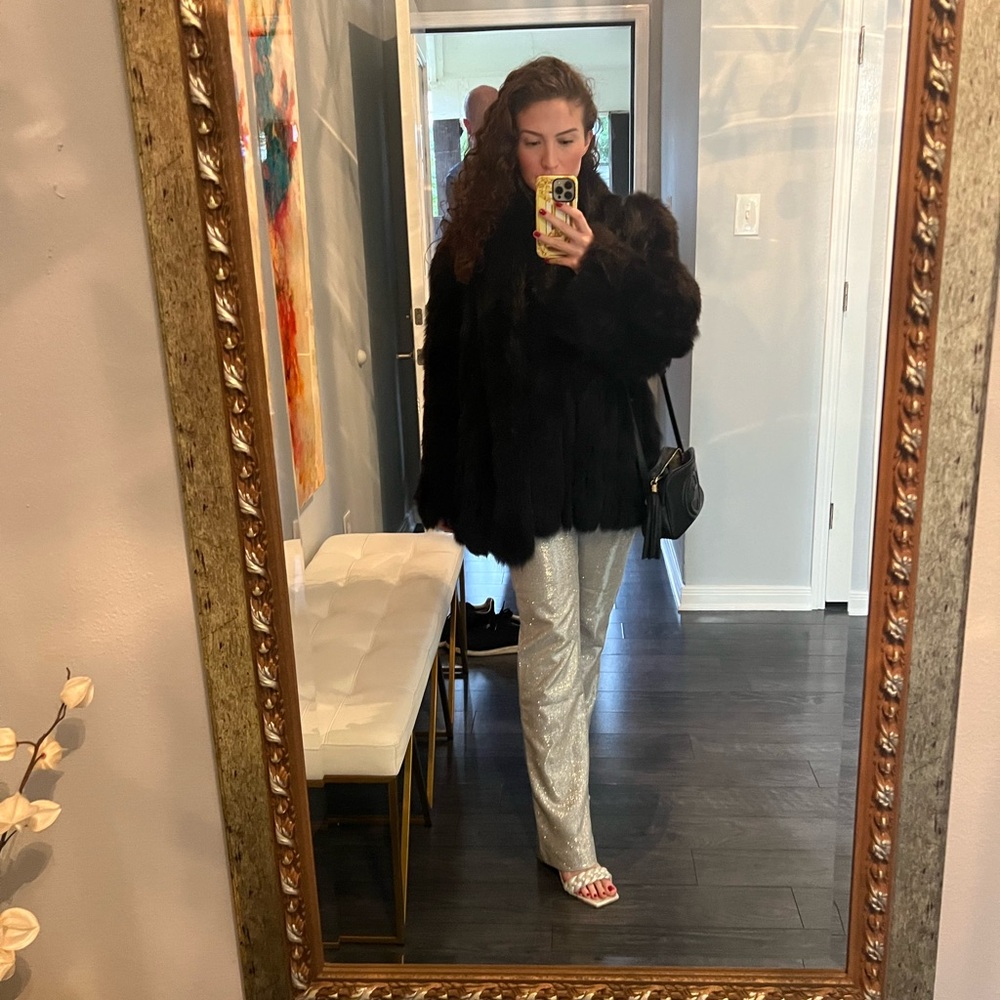 Womens Fox Fur Coat black short